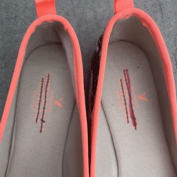 AMERICAN EAGLE OUTFITTERS Snakeskin Flats Shoes Orange Trim Bow Size 7 Comfort - Picture 3 of 8